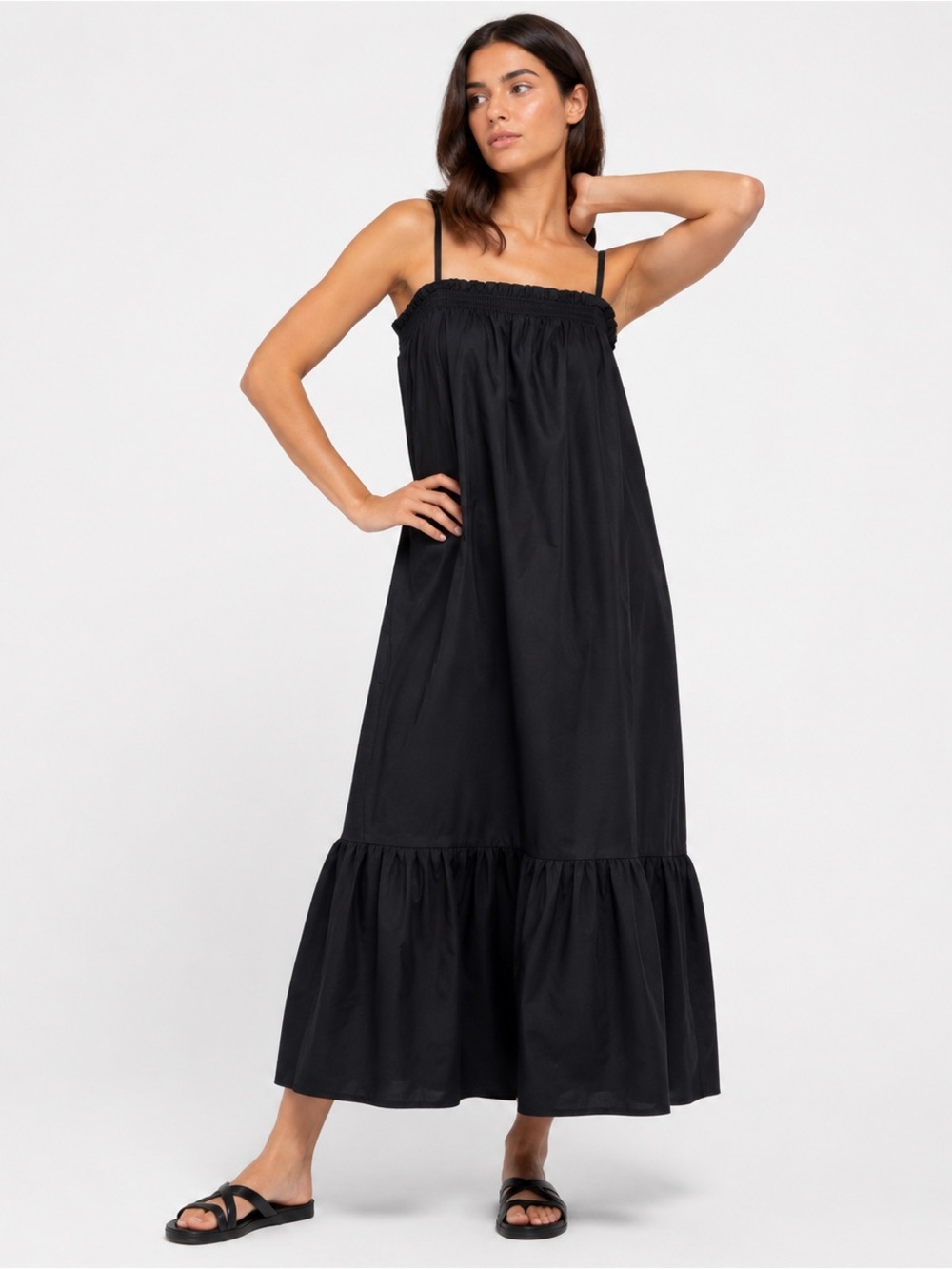WeWoreWhat Black Convertible Smocked Ruffle Maxi Dress Size Small
